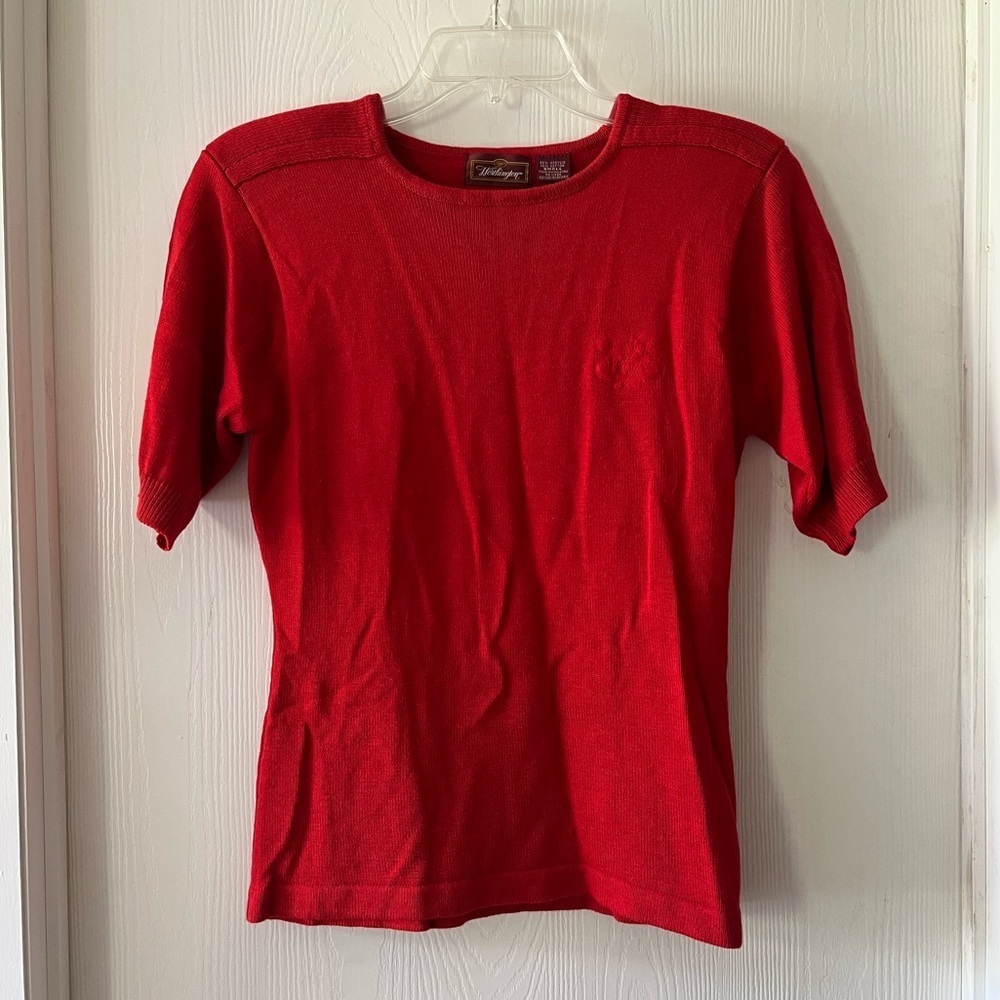 Worthington Vintage Red Short Sleeve Knit Tee with Monogram